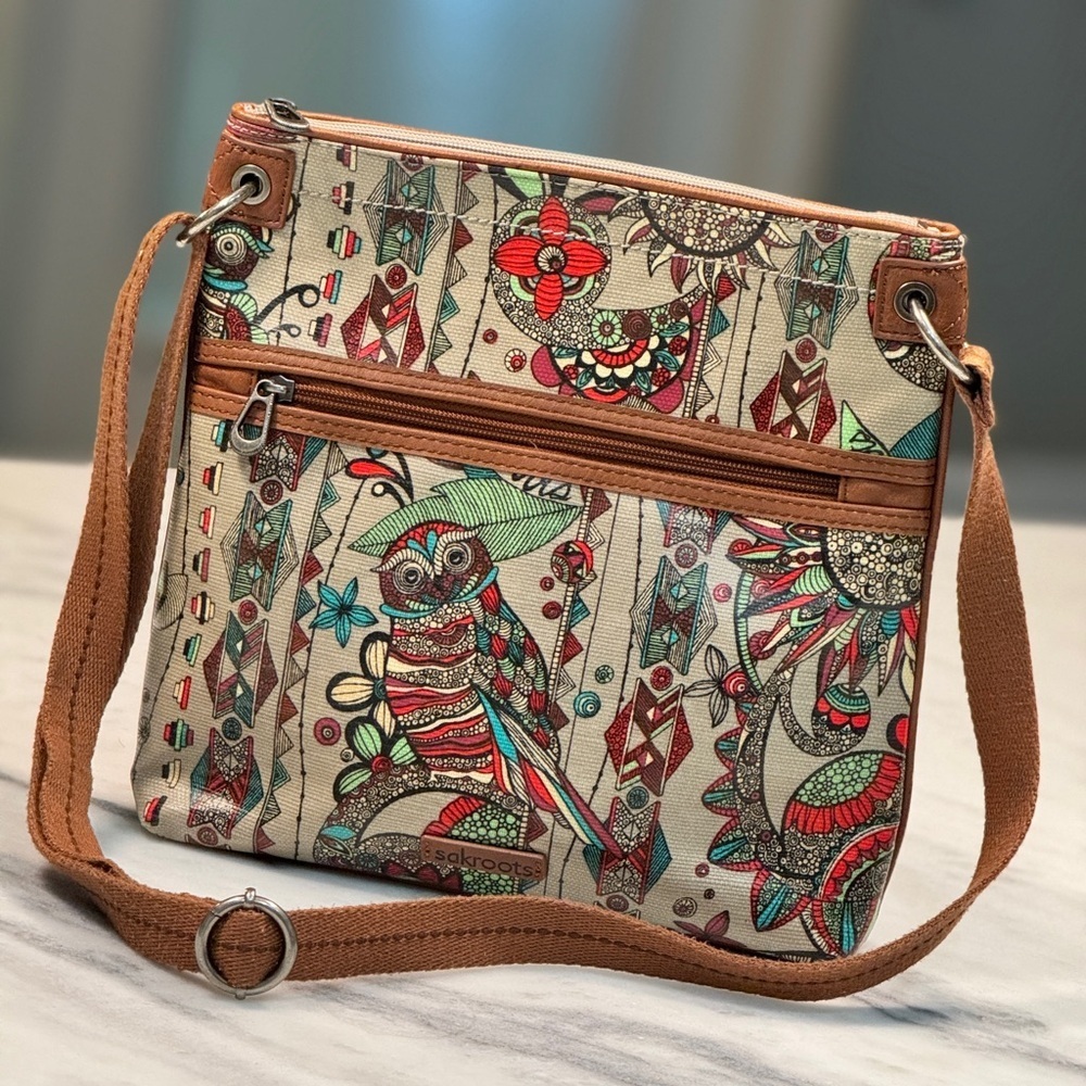 Sakroots Crossbody Purse Owl Floral Spirit Desert Wild at Heart print.